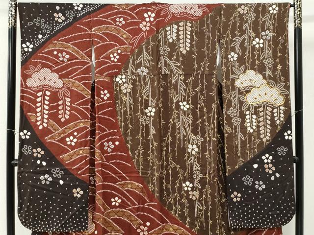平和屋着物●豪華振袖　駒刺繍　絞り　浜松枝垂れ花文　金彩　正絹　逸品　CABI3469yc