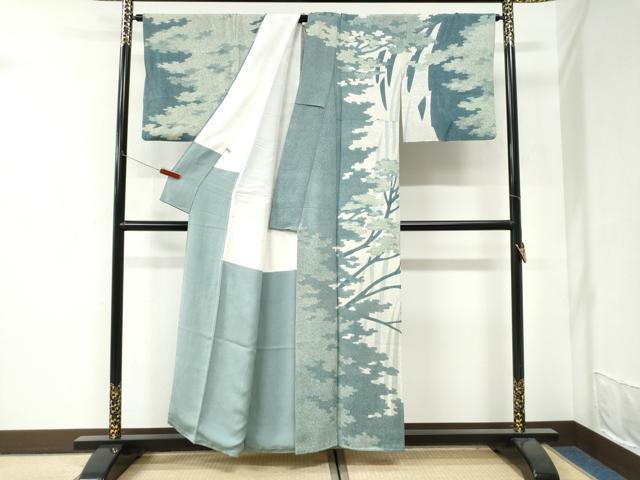 平和屋着物●日本工芸会正会員　大村禎一　訪問着　シルエット　草木文　正絹　逸品　CABI3471yc