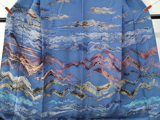 平和屋着物●訪問着　作家物　駒刺繍　遠山文　正絹　逸品　CABI3473yc