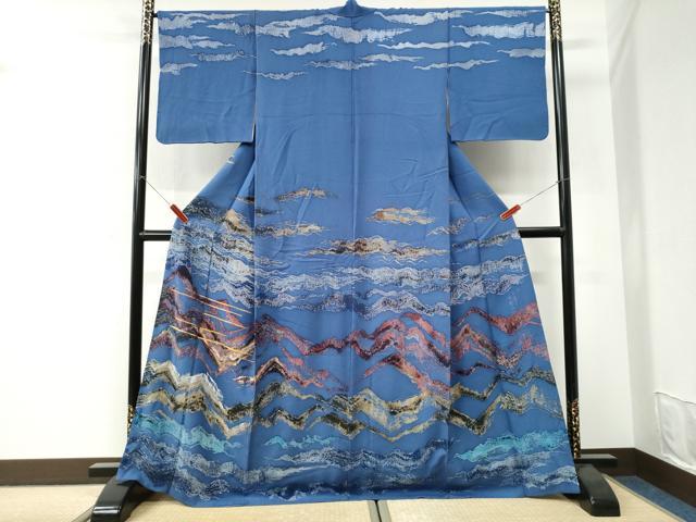 平和屋着物●訪問着　作家物　駒刺繍　遠山文　正絹　逸品　CABI3473yc