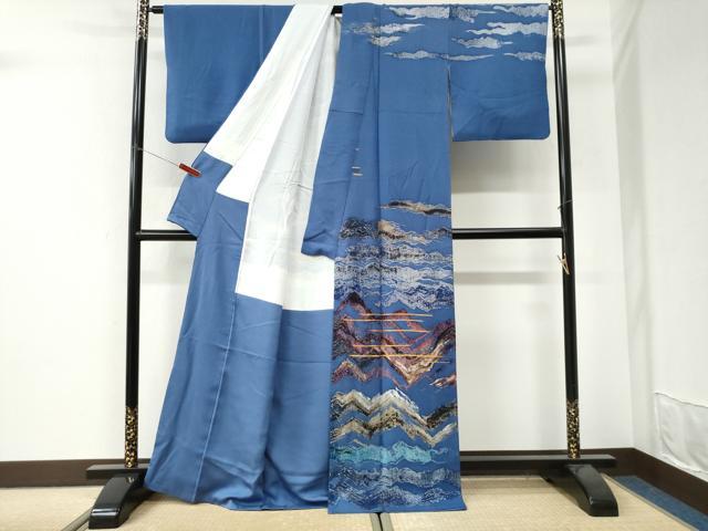 平和屋着物●訪問着　作家物　駒刺繍　遠山文　正絹　逸品　CABI3473yc