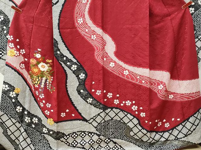 平和屋着物●豪華振袖　駒刺繍　道長吉祥花車文　京都きもの友禅扱い　正絹　逸品　CABI3481yc