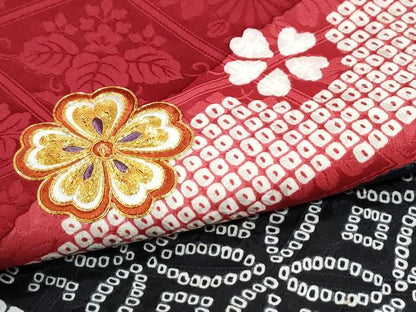 平和屋着物●豪華振袖　駒刺繍　道長吉祥花車文　京都きもの友禅扱い　正絹　逸品　CABI3481yc
