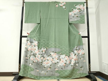 平和屋着物●皇室デザイナー　中村乃武夫　訪問着　舞桜文　金彩　正絹　逸品　CABI3485yc