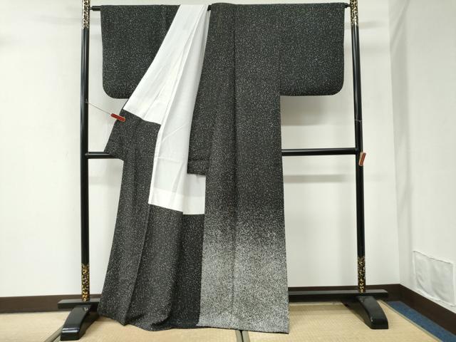 平和屋着物●本加賀友禅作家　押田正義　色留訪問着　霞文　たたき染め　黒地　ロング丈　正絹　逸品　CABI3486yc
