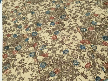 平和屋着物●上質な小紋　紬地　型染め　草花文　正絹　逸品　CABI3490yc