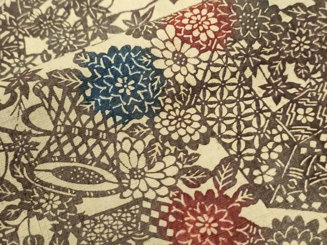 平和屋着物●上質な小紋　紬地　型染め　草花文　正絹　逸品　CABI3490yc