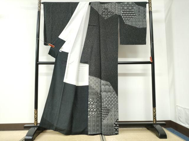 平和屋着物●訪問着　北原寿永作　日本染織文様　参拾選　黒地　金彩　反端付き　正絹　逸品　CABI3491yc