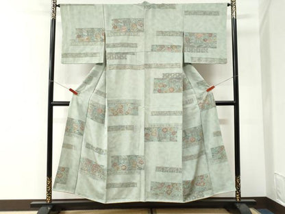 平和屋着物●中国三大刺繍　スワトウ刺繍　総刺繍　小紋　短冊御所車花文　正絹　逸品　CABI3493yc