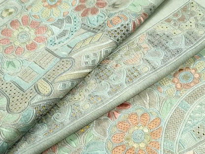 平和屋着物●中国三大刺繍　スワトウ刺繍　総刺繍　小紋　短冊御所車花文　正絹　逸品　CABI3493yc