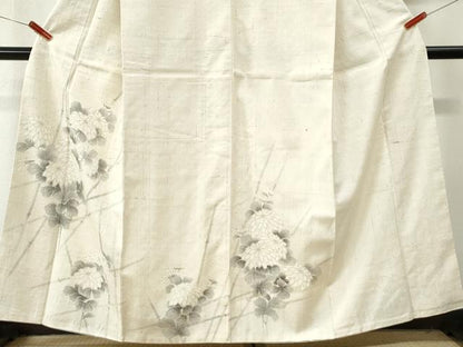 平和屋着物●訪問着　紬地　手描き　竹垣菊文　正絹　逸品　CABI3500yc