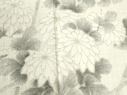平和屋着物●訪問着　紬地　手描き　竹垣菊文　正絹　逸品　CABI3500yc