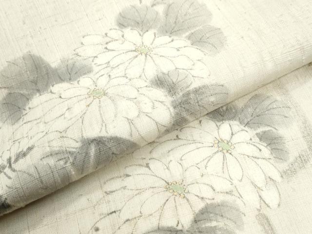 平和屋着物●訪問着　紬地　手描き　竹垣菊文　正絹　逸品　CABI3500yc