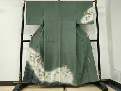 平和屋着物●螺鈿作家　藤本隆士　訪問着　螺鈿物語　雪輪流水蔦の葉花文　暈し染め　金銀彩　正絹　逸品　CABI3501yc
