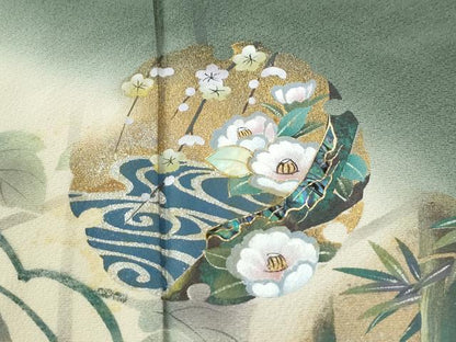 平和屋着物●螺鈿作家　藤本隆士　訪問着　螺鈿物語　雪輪流水蔦の葉花文　暈し染め　金銀彩　正絹　逸品　CABI3501yc
