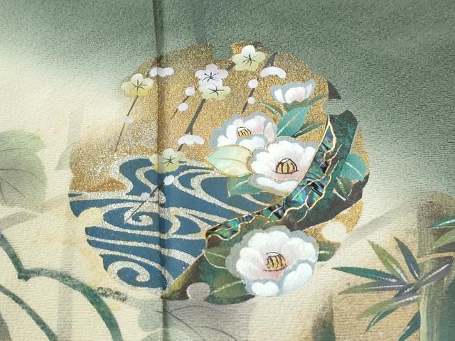 平和屋着物●螺鈿作家　藤本隆士　訪問着　螺鈿物語　雪輪流水蔦の葉花文　暈し染め　金銀彩　正絹　逸品　CABI3501yc