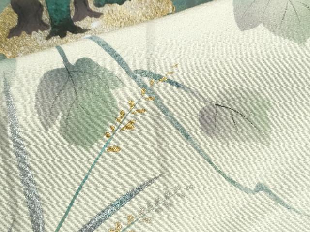 平和屋着物●螺鈿作家　藤本隆士　訪問着　螺鈿物語　雪輪流水蔦の葉花文　暈し染め　金銀彩　正絹　逸品　CABI3501yc