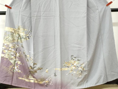 平和屋着物●訪問着　エ霞人物風景文　暈し染め　金彩　正絹　逸品　未使用　CABI3506yc
