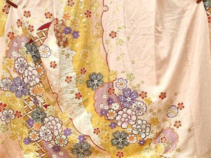 平和屋着物●豪華振袖　雪輪牡丹吉祥花文　金彩　正絹　逸品　CABI3507yc