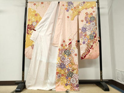 平和屋着物●豪華振袖　雪輪牡丹吉祥花文　金彩　正絹　逸品　CABI3507yc