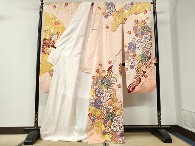 平和屋着物●豪華振袖　雪輪牡丹吉祥花文　金彩　正絹　逸品　CABI3507yc