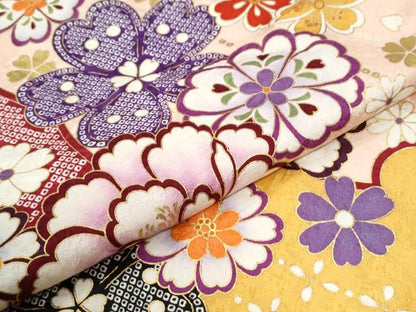 平和屋着物●豪華振袖　雪輪牡丹吉祥花文　金彩　正絹　逸品　CABI3507yc