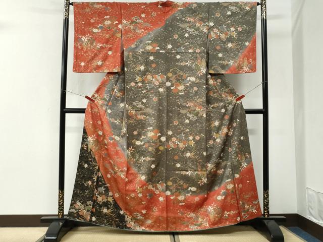 平和屋着物●訪問着　楽器扇花松文　金彩　正絹　逸品　CABI3509yc