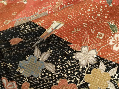 平和屋着物●訪問着　楽器扇花松文　金彩　正絹　逸品　CABI3509yc