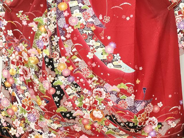 平和屋着物●豪華振袖　駒刺繍　鬘帯牡丹花文　金彩　正絹　逸品　CABI3511yc