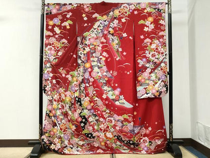 平和屋着物●豪華振袖　駒刺繍　鬘帯牡丹花文　金彩　正絹　逸品　CABI3511yc