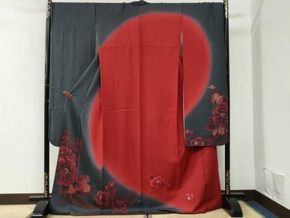 平和屋着物●豪華振袖　牡丹花文　暈し染め　金彩　正絹　逸品　CABI3512yc