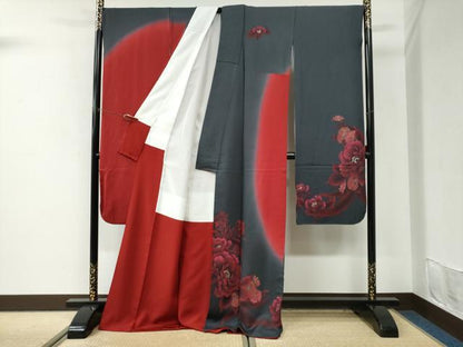 平和屋着物●豪華振袖　牡丹花文　暈し染め　金彩　正絹　逸品　CABI3512yc