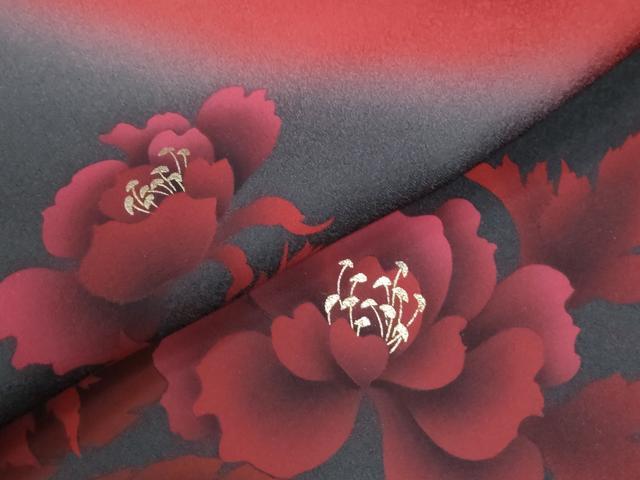 平和屋着物●豪華振袖　牡丹花文　暈し染め　金彩　正絹　逸品　CABI3512yc