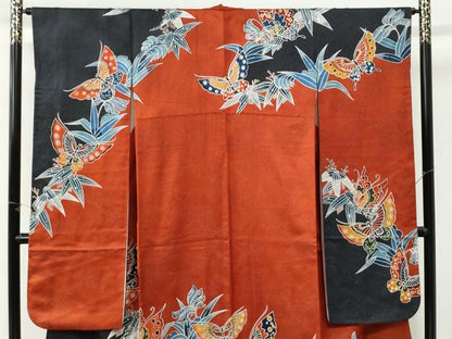 平和屋着物●豪華振袖　紅型　舞蝶桐文　銀通し地　正絹　逸品　CABI3514yc