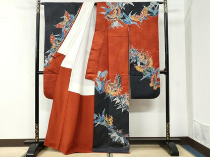 平和屋着物●豪華振袖　紅型　舞蝶桐文　銀通し地　正絹　逸品　CABI3514yc