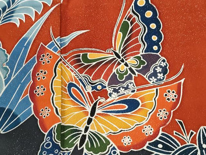 平和屋着物●豪華振袖　紅型　舞蝶桐文　銀通し地　正絹　逸品　CABI3514yc