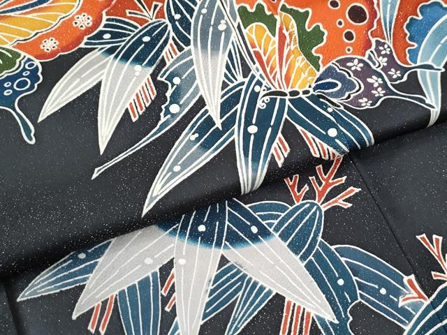 平和屋着物●豪華振袖　紅型　舞蝶桐文　銀通し地　正絹　逸品　CABI3514yc