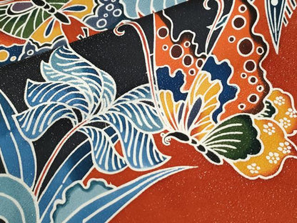 平和屋着物●豪華振袖　紅型　舞蝶桐文　銀通し地　正絹　逸品　CABI3514yc