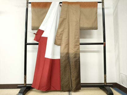 平和屋着物●訪問着　お召地　黄金糸　唐草文　暈し染め　正絹　逸品　CABI3522yc