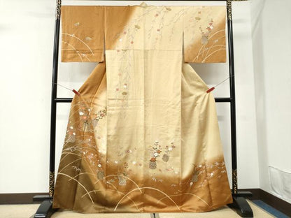 平和屋着物●訪問着　駒刺繍　花籠文　暈し染め　金彩　正絹　逸品　CABI3523yc