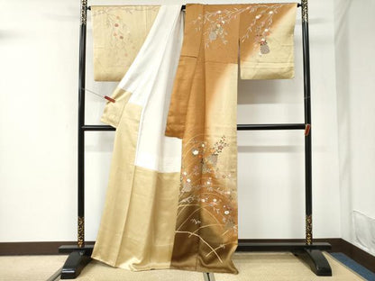平和屋着物●訪問着　駒刺繍　花籠文　暈し染め　金彩　正絹　逸品　CABI3523yc