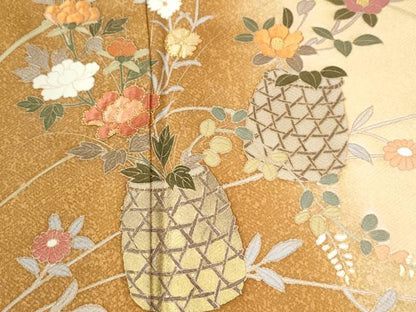 平和屋着物●訪問着　駒刺繍　花籠文　暈し染め　金彩　正絹　逸品　CABI3523yc