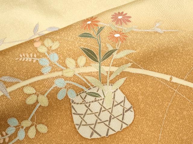 平和屋着物●訪問着　駒刺繍　花籠文　暈し染め　金彩　正絹　逸品　CABI3523yc