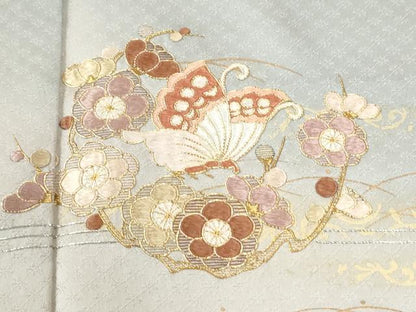 平和屋着物●訪問着　駒刺繍　霞花蝶文　暈し染め　金彩　正絹　逸品　CABI3527yc
