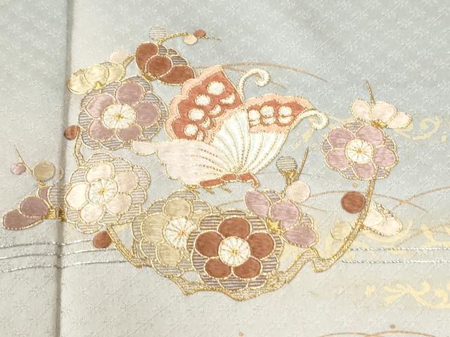 平和屋着物●訪問着　駒刺繍　霞花蝶文　暈し染め　金彩　正絹　逸品　CABI3527yc