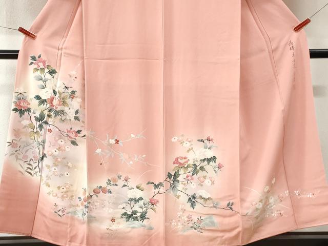 平和屋着物●訪問着　作家物　枝牡丹花文　暈し染め　金彩　正絹　逸品　未使用　CABI3528yc
