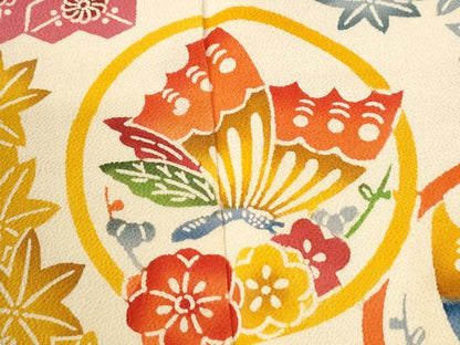 平和屋着物●豪華振袖　紅型　吉祥花蝶文　鬼しぼ縮緬　正絹　逸品　CABI3530yc