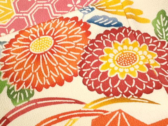 平和屋着物●豪華振袖　紅型　吉祥花蝶文　鬼しぼ縮緬　正絹　逸品　CABI3530yc