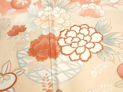 平和屋着物●訪問着　駒刺繍　花籠文　墓金彩　正絹　逸品　CABI3531yc