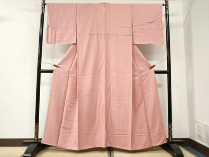 平和屋着物●上質な色無地　紋意匠　珊瑚色　正絹　逸品　未使用　CABI3532yc